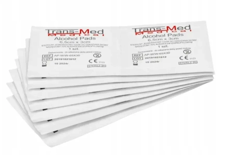 Przejdź do produktu Gaziki odkażające nasączone alkoholem 6,5 cm  × 3 cm, 100 szt. TRANS-MED jednorazowe sterylne