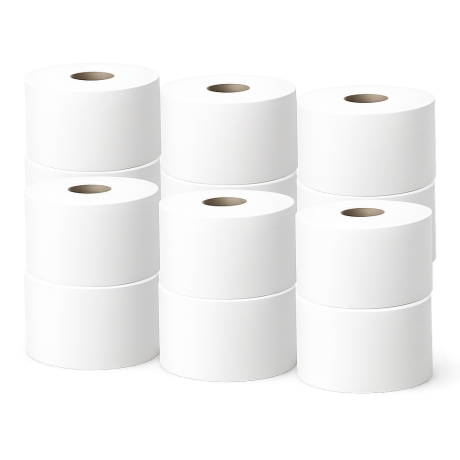 Przejdź do produktu Papier Toaletowy JUMBO 19 cm BIAŁY Celuloza 2-warstwowy 12szt – Przemysłowy Duża Rolka