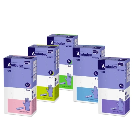 Przejdź do produktu Rękawice nitrylowe ochronne Ambulex Nitryl – diagnostyczne, fioletowe, bezpudrowe (100 szt.)