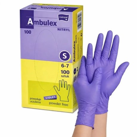 Przejdź do produktu Rękawice nitrylowe ochronne Ambulex Nitryl – diagnostyczne, fioletowe, bezpudrowe (100 szt.)