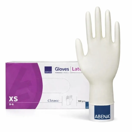 Przejdź do produktu Rękawice lateksowe pudrowane niejałowe Abena 100 szt. – jednorazowe rękawiczki medyczne diagnostyczne