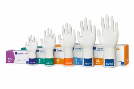 Przejdź do produktu Rękawice lateksowe pudrowane niejałowe Abena 100 szt. – jednorazowe rękawiczki medyczne diagnostyczne