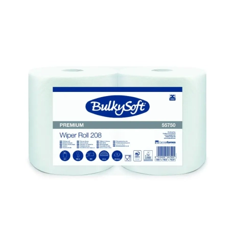 Przejdź do produktu Czyściwo papierowe BulkySoft Classic 55750 – Białe, 2-warstwowe, Celuloza 208 m (Zestaw 2 rolki)