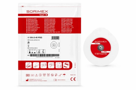 Przejdź do produktu Elektrody EKG Sorimex EK-S 45 PSG 45x42 mm – uniwersalne, piankowe, okrągłe, żel stały, 50 szt.