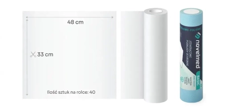 Przejdź do produktu Podkład medyczny bibułowo-foliowy 33x48 cm NOVELMED BASIC 3-warstwowy – 40szt. / 19,2 mb, różne kolory