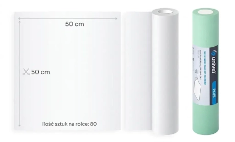 Przejdź do produktu Podkład medyczny bibułowo-foliowy 50x50 cm Univel PLUS 3-warstwowy – 80 szt. / 40 mb, różne kolory