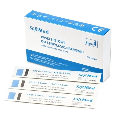 Przejdź do produktu Paski testowe do sterylizacji parowej Klasa IV SoftMed 200 szt. – testy chemiczne do autoklawu