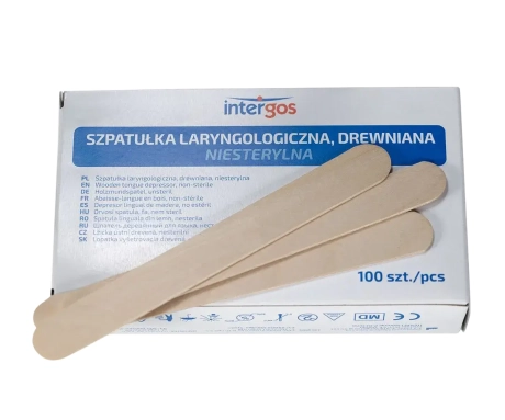 Przejdź do produktu Szpatułki laryngologiczne drewniane niejałowe 100 szt. Intergos jednorazowe do badań gardła i jamy ustnej